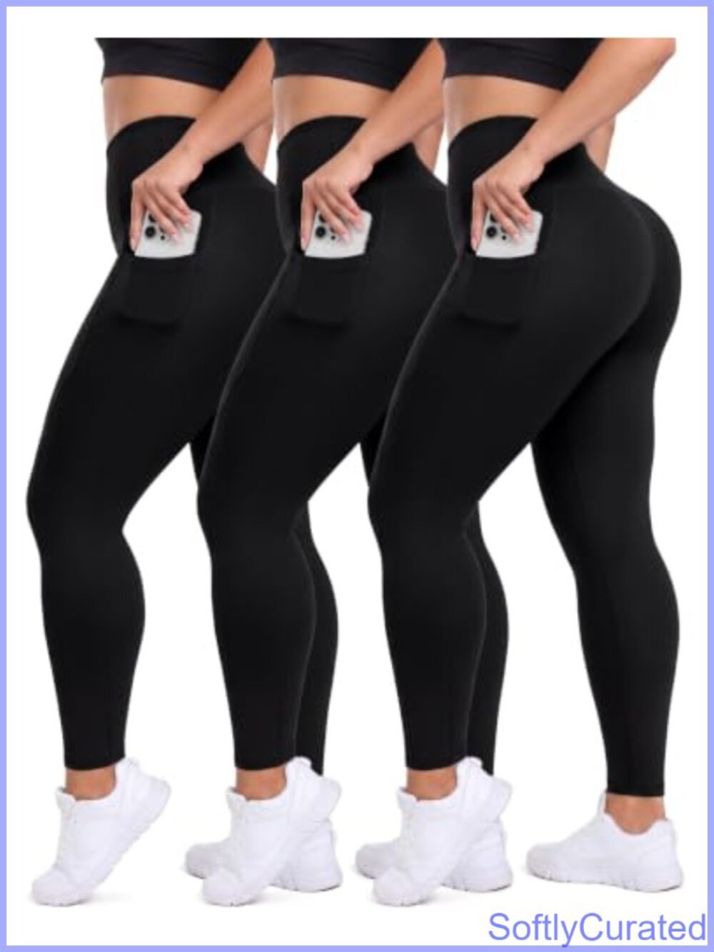 Plus Size Leggings with Pockets High Waisted Soft 3 Pack Full Length